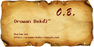 Orowan Bekő névjegykártya